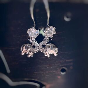 Cubic Zirconia Elephant Solid Sterling Silver Earrings